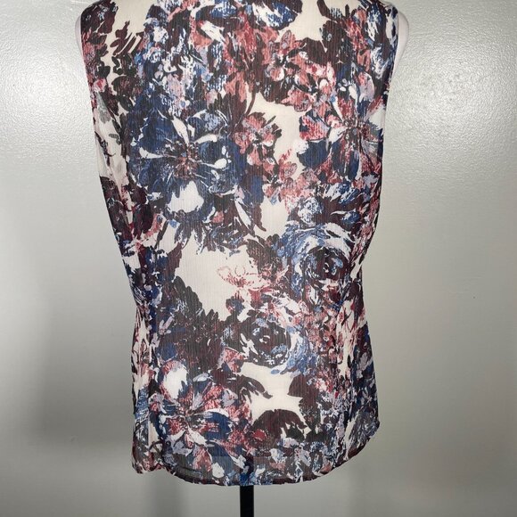 Tahari Arthur S. Levine Sheer Blouse Top Womens M Multi Ruffle Trim Button Front - Picture 11 of 15